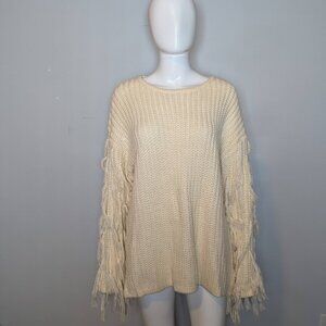 Cream Fringe Sleeve Chunky Knit Sweater – Size Small
